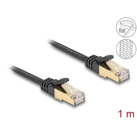 Delock RJ45 Flachband Netzwerkkabel mit Geflechtmantel Cat.6A U/FTP Stecker zu Stecker 1 m schwarz