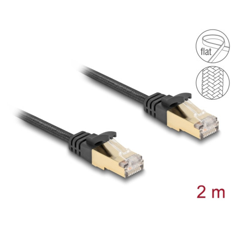 Delock RJ45 Flachband Netzwerkkabel mit Geflechtmantel Cat.6A U/FTP Stecker zu Stecker 2 m schwarz