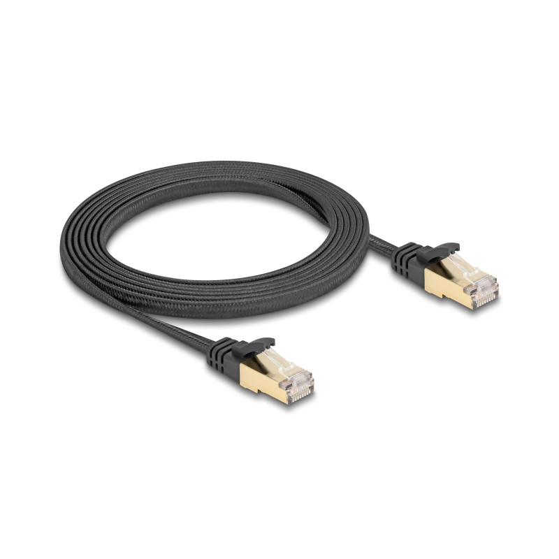 Delock RJ45 Flachband Netzwerkkabel mit Geflechtmantel Cat.6A U/FTP Stecker zu Stecker 2 m schwarz