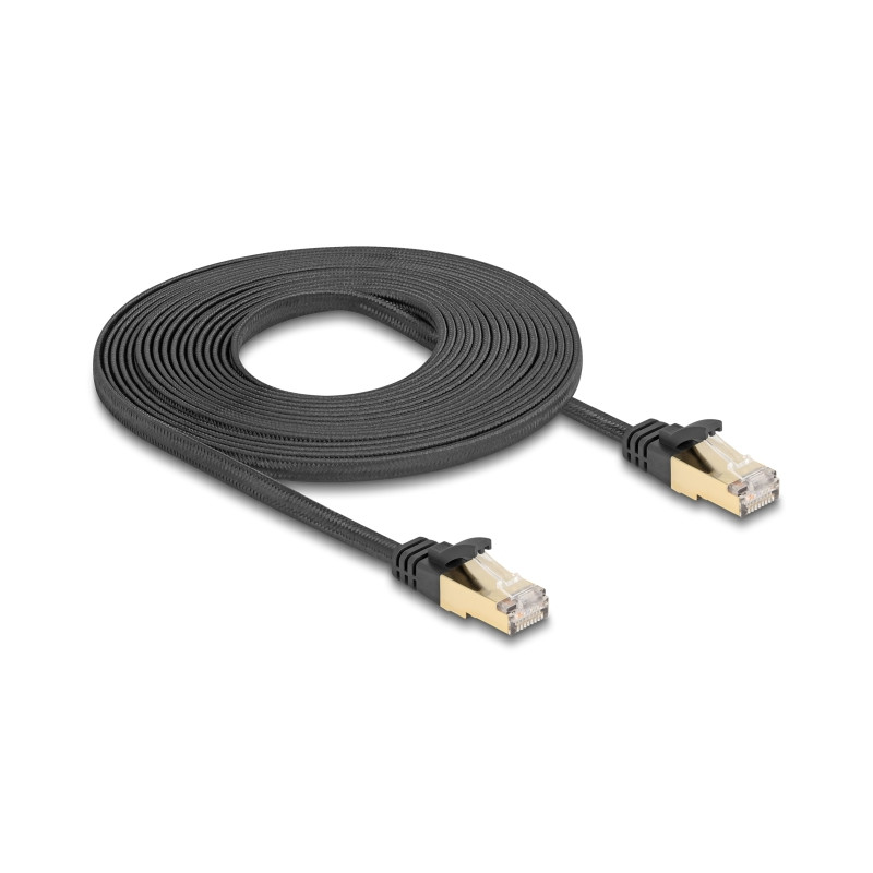 Delock RJ45 Flachband Netzwerkkabel mit Geflechtmantel Cat.6A U/FTP Stecker zu Stecker 5 m schwarz