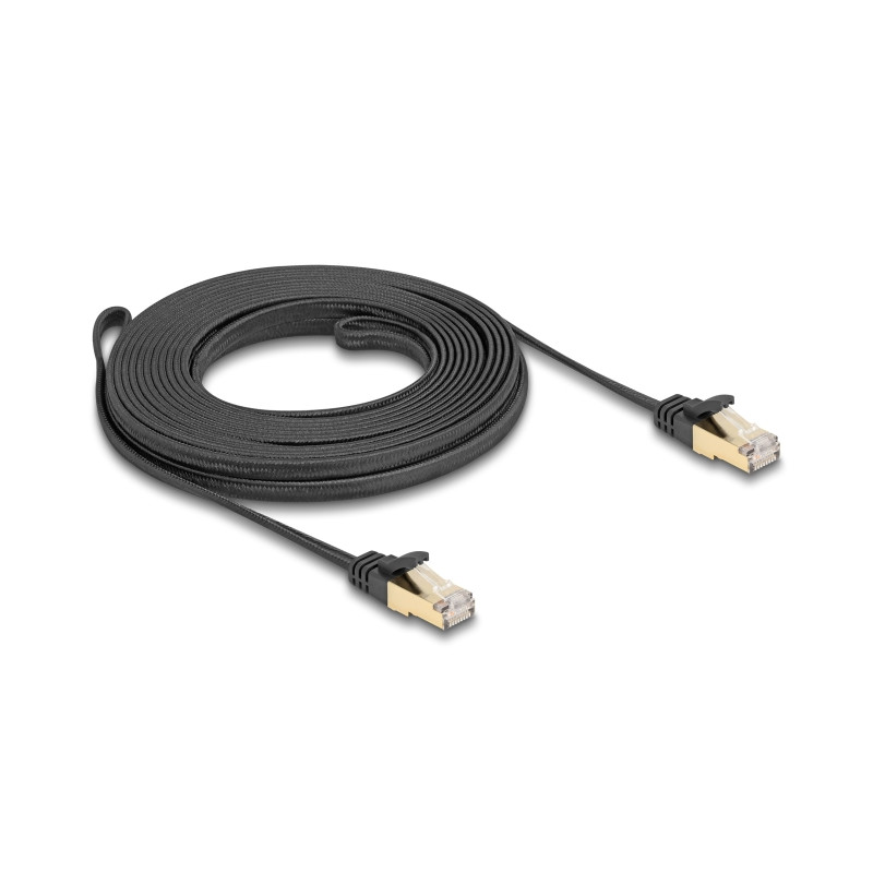 Delock RJ45 Flachband Netzwerkkabel mit Geflechtmantel Cat.6A U/FTP Stecker zu Stecker 7,5 m schwarz