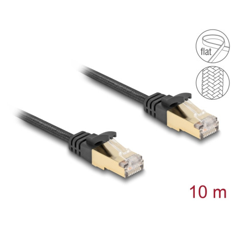 Delock RJ45 Flachband Netzwerkkabel mit Geflechtmantel Cat.6A U/FTP Stecker zu Stecker 10 m schwarz