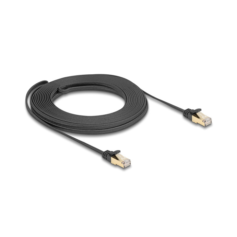 Delock RJ45 Flachband Netzwerkkabel mit Geflechtmantel Cat.6A U/FTP Stecker zu Stecker 10 m schwarz