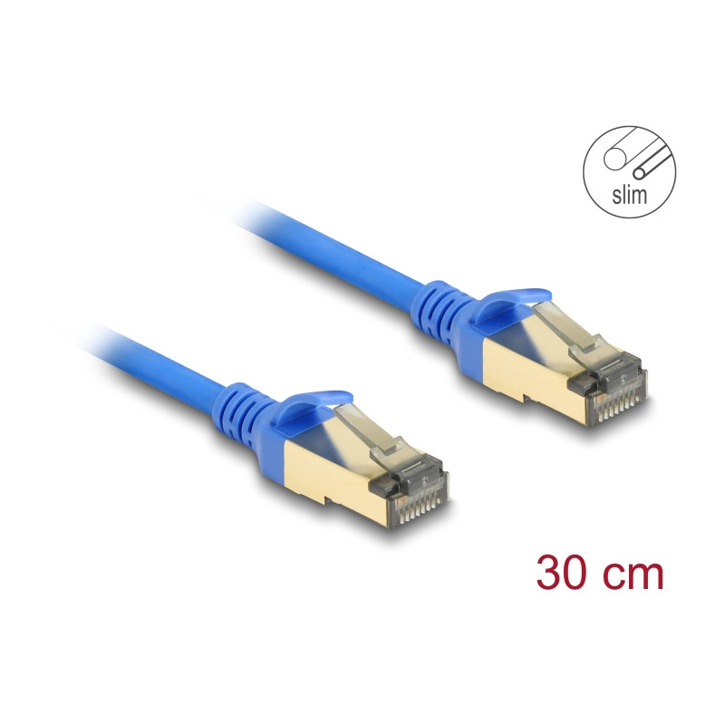 Delock RJ45 Netzwerkkabel Cat.8.1 F/FTP Slim 0,3 m blau