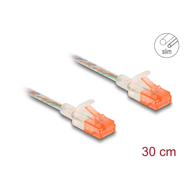 Delock RJ45 Netzwerkkabel Cat.6A U/UTP Slim 0,3 m transparent