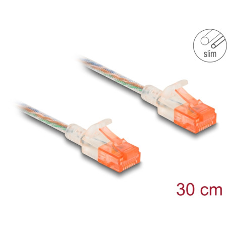 Delock RJ45 Netzwerkkabel Cat.6A U/UTP Slim 0,3 m transparent