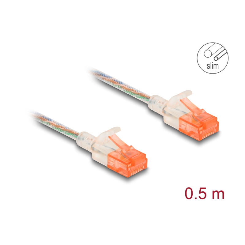 Delock RJ45 Netzwerkkabel Cat.6A U/UTP Slim 0,5 m transparent