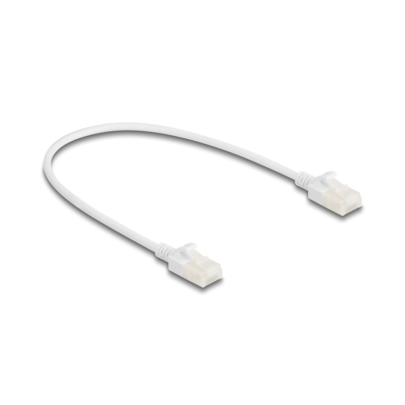 Delock RJ45 Netzwerkkabel Cat.6A Stecker zu Stecker mit robuster Rastnase Industrietauglich U/UTP Slim 0,3 m weiß