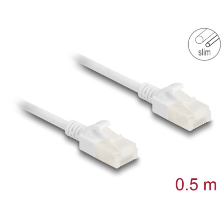 Delock RJ45 Netzwerkkabel Cat.6A Stecker zu Stecker mit robuster Rastnase Industrietauglich U/UTP Slim 0,5 m weiß