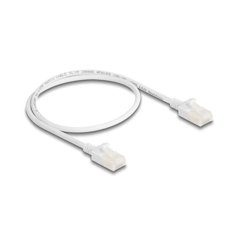 Delock RJ45 Netzwerkkabel Cat.6A Stecker zu Stecker mit robuster Rastnase Industrietauglich U/UTP Slim 0,5 m weiß