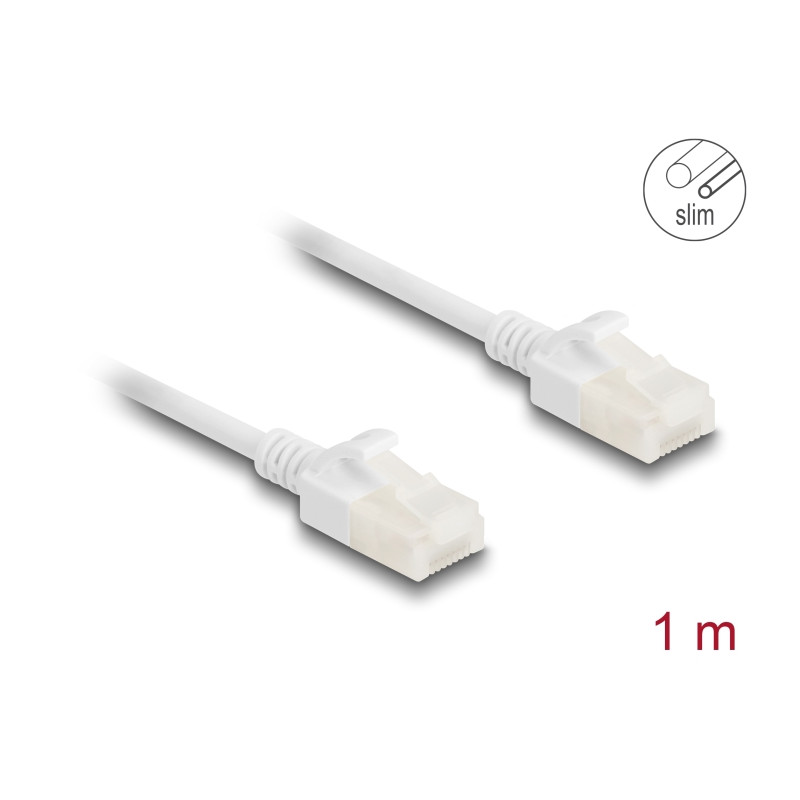 Delock RJ45 Netzwerkkabel Cat.6A Stecker zu Stecker mit robuster Rastnase Industrietauglich U/UTP Slim 1 m weiß