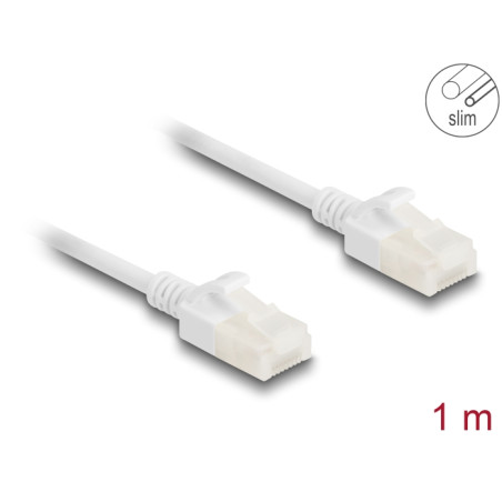 Delock RJ45 Netzwerkkabel Cat.6A Stecker zu Stecker mit robuster Rastnase Industrietauglich U/UTP Slim 1 m weiß