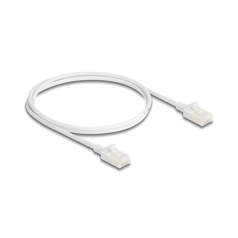 Delock RJ45 Netzwerkkabel Cat.6A Stecker zu Stecker mit robuster Rastnase Industrietauglich U/UTP Slim 1 m weiß