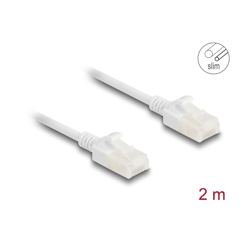 Delock RJ45 Netzwerkkabel Cat.6A Stecker zu Stecker mit robuster Rastnase Industrietauglich U/UTP Slim 2 m weiß