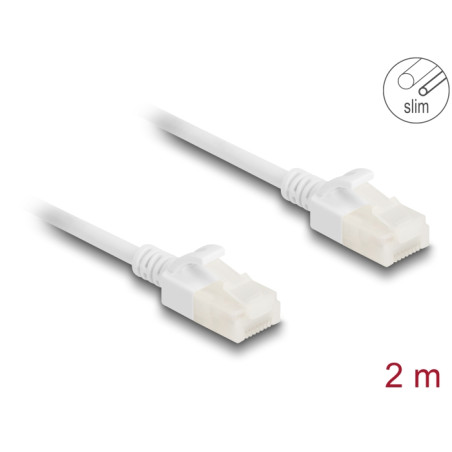 Delock RJ45 Netzwerkkabel Cat.6A Stecker zu Stecker mit robuster Rastnase Industrietauglich U/UTP Slim 2 m weiß
