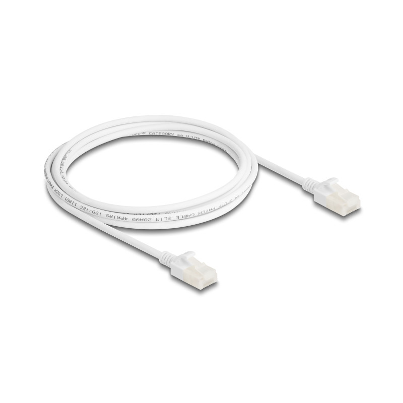Delock RJ45 Netzwerkkabel Cat.6A Stecker zu Stecker mit robuster Rastnase Industrietauglich U/UTP Slim 2 m weiß