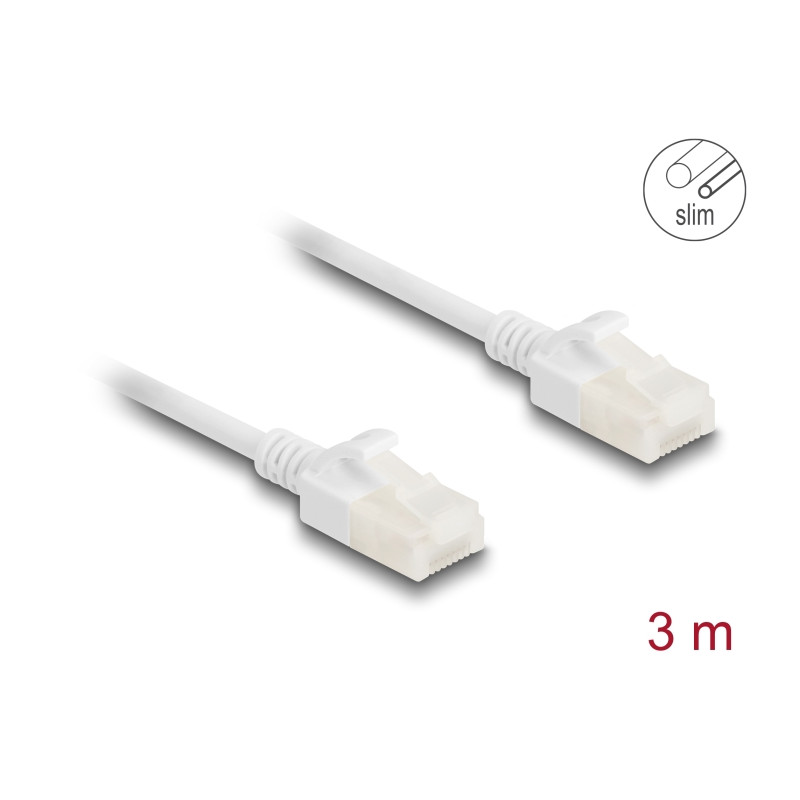 Delock RJ45 Netzwerkkabel Cat.6A Stecker zu Stecker mit robuster Rastnase Industrietauglich U/UTP Slim 3 m weiß
