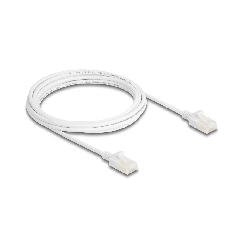 Delock RJ45 Netzwerkkabel Cat.6A Stecker zu Stecker mit robuster Rastnase Industrietauglich U/UTP Slim 3 m weiß