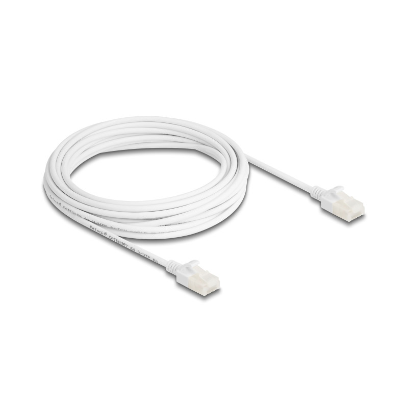 Delock RJ45 Netzwerkkabel Cat.6A Stecker zu Stecker mit robuster Rastnase Industrietauglich U/UTP Slim 5 m weiß