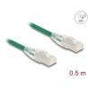 Delock RJ45 Netzwerkkabel Cat.6A Stecker zu Stecker mit gebogener Rastnase U/FTP Slim 0,5 m grün