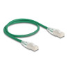 Delock RJ45 Netzwerkkabel Cat.6A Stecker zu Stecker mit gebogener Rastnase U/FTP Slim 0,5 m grün