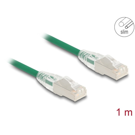 Delock RJ45 Netzwerkkabel Cat.6A Stecker zu Stecker mit gebogener Rastnase U/FTP Slim 1 m grün
