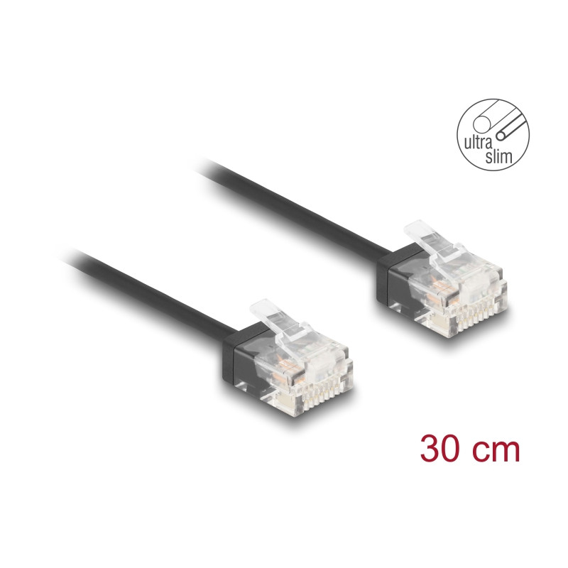 Delock RJ45 Netzwerkkabel Cat.6 UTP Ultra Slim 0,3 m schwarz mit kurzen Steckern