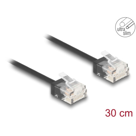 Delock RJ45 Netzwerkkabel Cat.6 UTP Ultra Slim 0,3 m schwarz mit kurzen Steckern