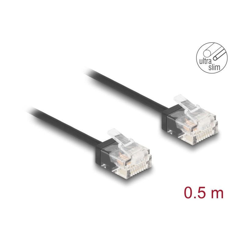 Delock RJ45 Netzwerkkabel Cat.6 UTP Ultra Slim 0,5 m schwarz mit kurzen Steckern