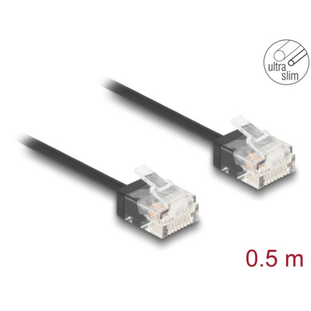 Delock RJ45 Netzwerkkabel Cat.6 UTP Ultra Slim 0,5 m schwarz mit kurzen Steckern