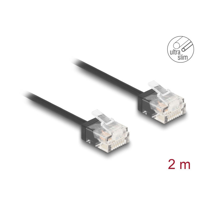 Delock RJ45 Netzwerkkabel Cat.6 UTP Ultra Slim 2 m schwarz mit kurzen Steckern