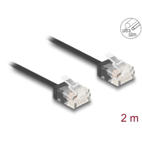 Delock RJ45 Netzwerkkabel Cat.6 UTP Ultra Slim 2 m schwarz mit kurzen Steckern