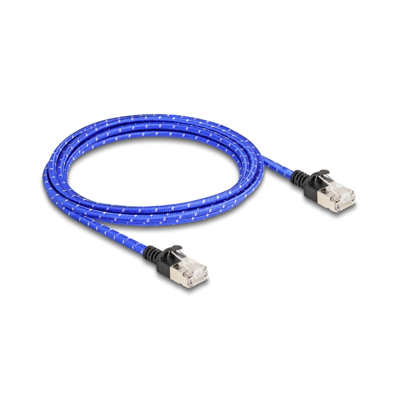 Delock RJ45 Netzwerkkabel mit Geflechtmantel Cat.6A U/FTP Slim 2 m blau