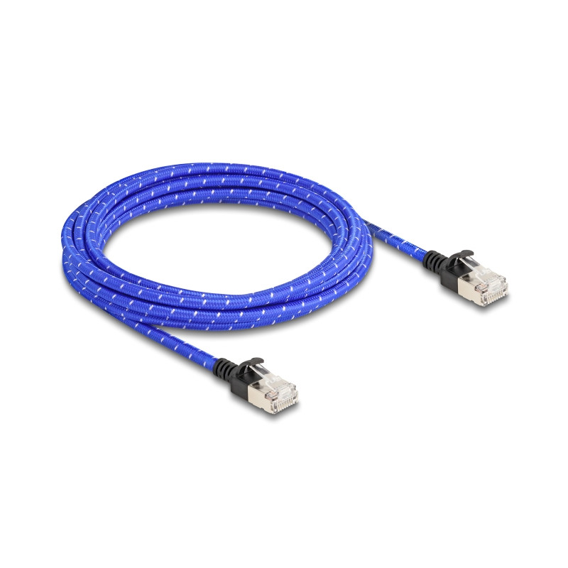 Delock RJ45 Netzwerkkabel mit Geflechtmantel Cat.6A U/FTP Slim 3 m blau