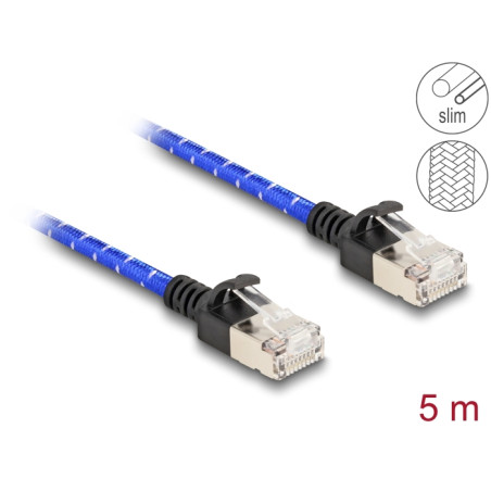 Delock RJ45 Netzwerkkabel mit Geflechtmantel Cat.6A U/FTP Slim 5 m blau