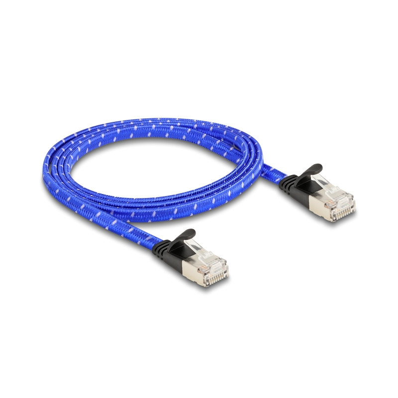 Delock RJ45 Flachband Netzwerkkabel mit Geflechtmantel Cat.6A U/FTP 1 m blau