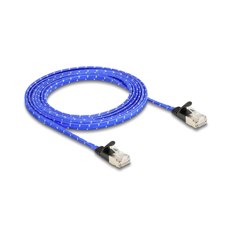 Delock RJ45 Flachband Netzwerkkabel mit Geflechtmantel Cat.6A U/FTP 2 m blau