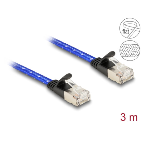 Delock RJ45 Flachband Netzwerkkabel mit Geflechtmantel Cat.6A U/FTP 3 m blau