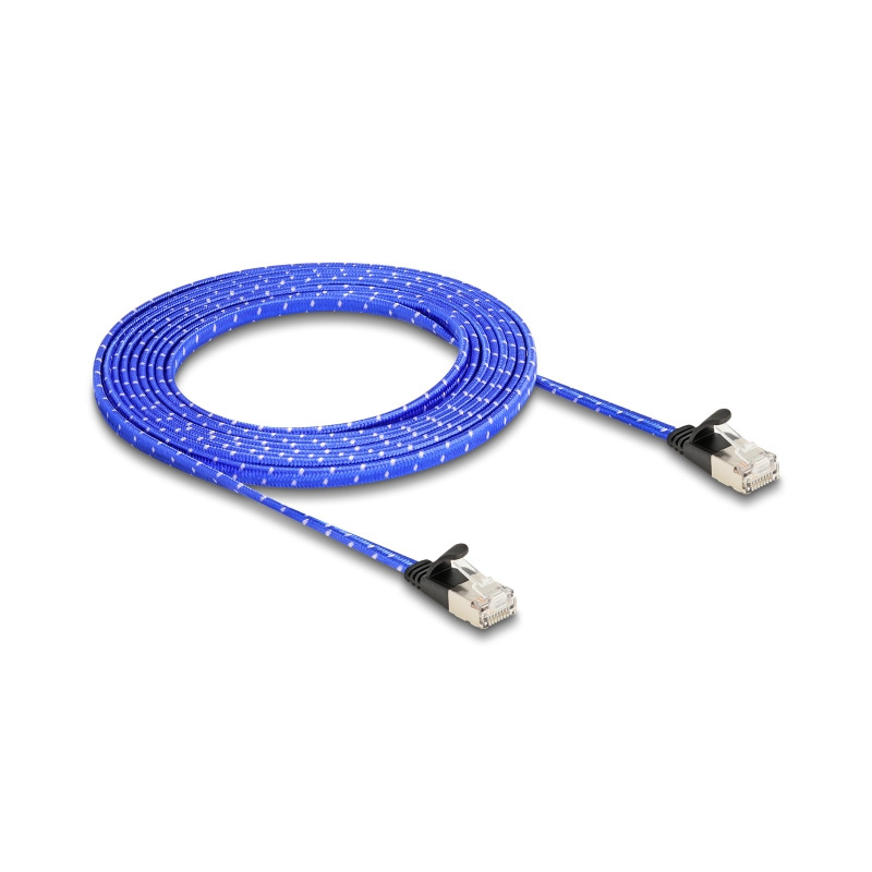 Delock RJ45 Flachband Netzwerkkabel mit Geflechtmantel Cat.6A U/FTP 3 m blau
