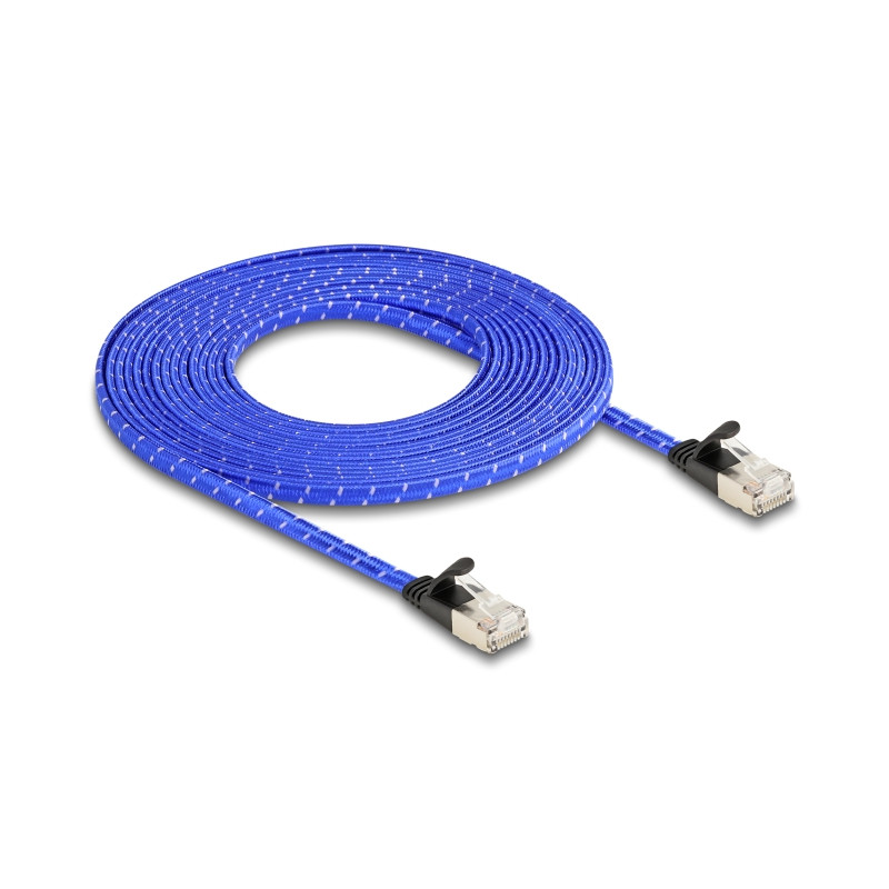Delock RJ45 Flachband Netzwerkkabel mit Geflechtmantel Cat.6A U/FTP 5 m blau