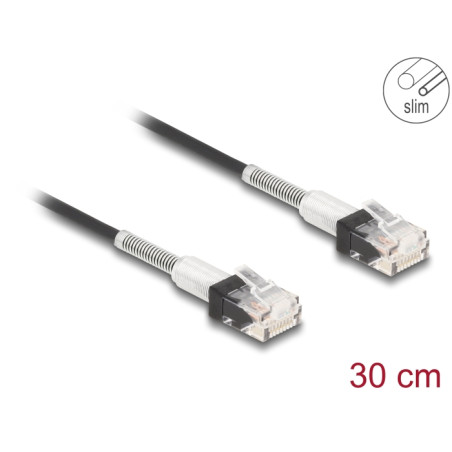Delock RJ45 Netzwerkkabel mit doppeltem Knickschutz Cat.6A UTP Slim 0,3 m schwarz