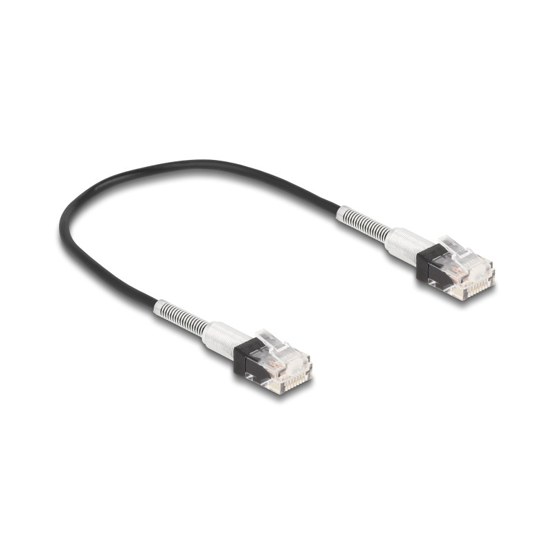 Delock RJ45 Netzwerkkabel mit doppeltem Knickschutz Cat.6A UTP Slim 0,3 m schwarz