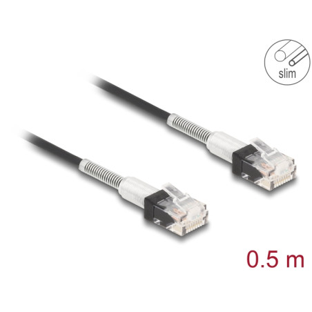 Delock RJ45 Netzwerkkabel mit doppeltem Knickschutz Cat.6A UTP Slim 0,5 m schwarz
