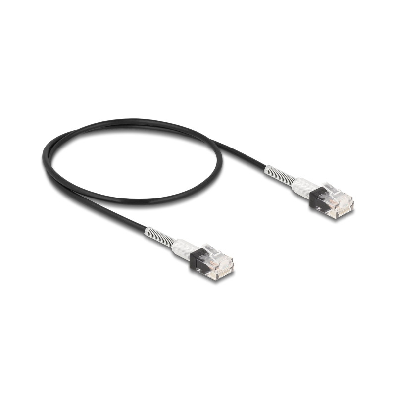 Delock RJ45 Netzwerkkabel mit doppeltem Knickschutz Cat.6A UTP Slim 0,5 m schwarz