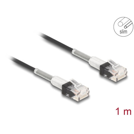 Delock RJ45 Netzwerkkabel mit doppeltem Knickschutz Cat.6A UTP Slim 1 m schwarz