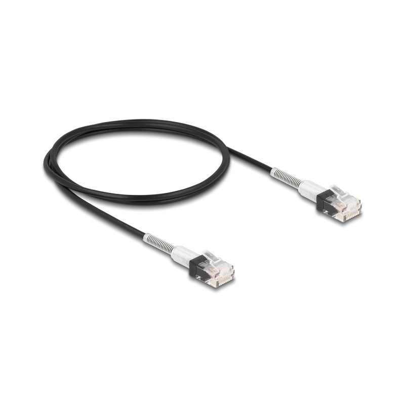 Delock RJ45 Netzwerkkabel mit doppeltem Knickschutz Cat.6A UTP Slim 1 m schwarz