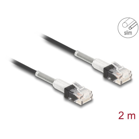 Delock RJ45 Netzwerkkabel mit doppeltem Knickschutz Cat.6A UTP Slim 2 m schwarz