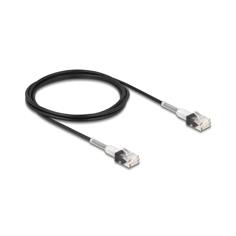 Delock RJ45 Netzwerkkabel mit doppeltem Knickschutz Cat.6A UTP Slim 2 m schwarz