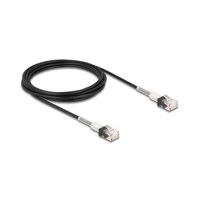 Delock RJ45 Netzwerkkabel mit doppeltem Knickschutz Cat.6A UTP Slim 3 m schwarz