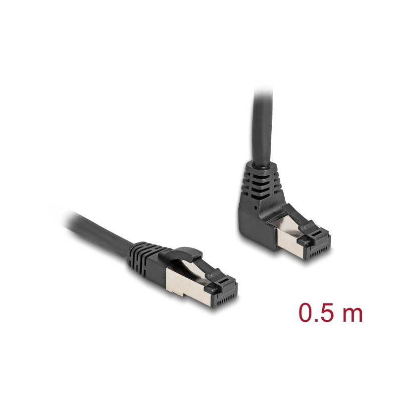 Delock RJ45 Netzwerkkabel Cat.8.1 S/FTP 90° oben gewinkelt / gerade 0,5 m schwarz